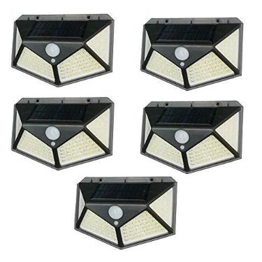 Imagem de Kit 5 Luminária Energia Solar Parede 100 Led Sensor Presença 3 Funções Lampada