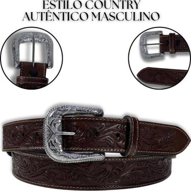 Imagem de Cinto Masculino Couro Bordado Reto Dawson Caramelo, Marrom, Escuro, 90