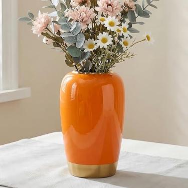 Imagem de GDSZJLJ Vaso de mesa de cerâmica moderno, 24 cm, laranja