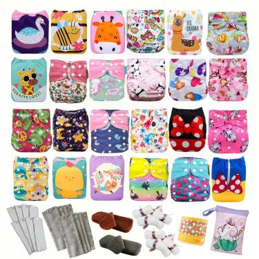 Imagem de Kit Completo 24 Fraldas Ecológicas Premium  40 Absorventes Alta Absorç