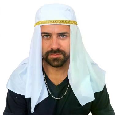 Imagem de Turbante pra Fantasia de Árabe Masculina keffiyeh de Cabeça Branco Fes