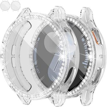 Imagem de [Pacote com 2] Capa protetora de tela RICHONE para Samsung Galaxy Watch 7 de 44 mm Bling, capa protetora macia com strass e glitter, acessórios transparentes Galaxy Smart Watch7 (transparente, SM-L310