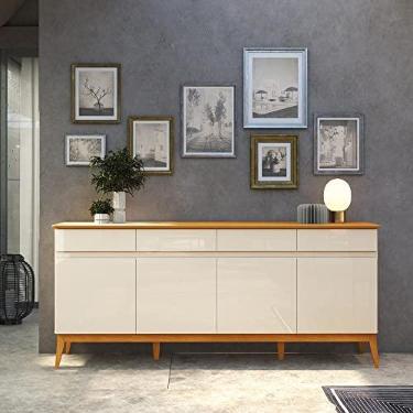 Imagem de VIA NOSSA - Buffet Aparador 4 Portas 4 Gavetas e Pés em Madeira Giorgia 187cm Cor:offwhite/cedro