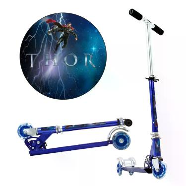 Imagem de Patinete Marvel Thor 3 Rodas Infantil Azul de Alumínio - DM Radical