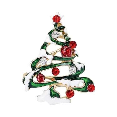 Imagem de Moda esmalte strass árvore de natal broches feminino casaco roupas emb