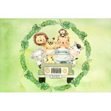 Imagem de Painel de Lona Safári Cute Animais Verde Aquarela - Fabrika de Festa, 