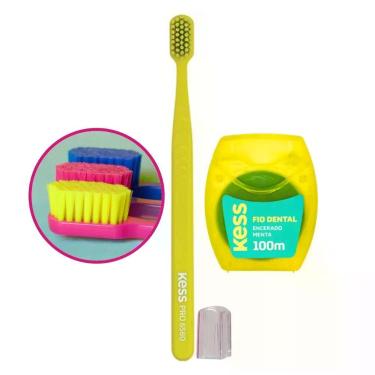 Imagem de Kit Escova de Dente e Fio Dental Kess Pro 6580 Cerdas Extra Macias Ultrafinas Sabor Menta 100m