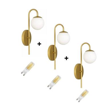 Imagem de 3 Arandelas Parede Quarto Moderna Luxo Slim Dourado+Lâmpadas - Jabutic