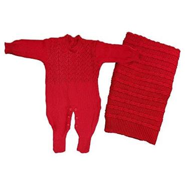 Imagem de Kit Saida Maternidade 2 Peças Vermelha De Bebe Para Menina De Linho Antialergico Confortavel Inverno