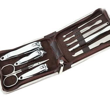 Imagem de Kit Masculino Manicure e Pedicure 9 Peças | Cortador de Unhas com Estojo | Aço Inox para Mãos, Pés e Rosto