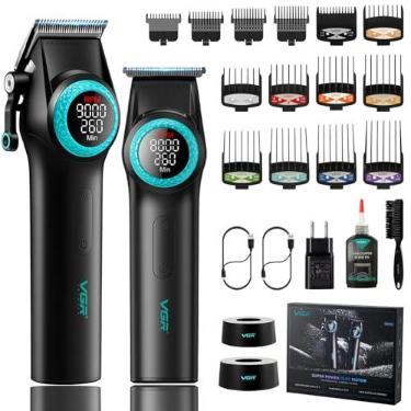 Imagem de VGR Conjunto de cortadores de cabelo profissionais 001 e 977 para homens, barbeiros sem fio e aparadores de lacuna zero, kit de corte de cabelo com lâmina de revestimento DLC com tela de LED, conjunto