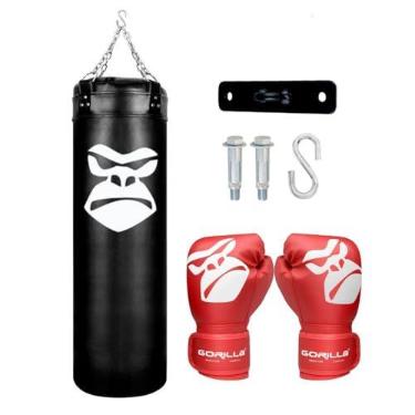 Imagem de Kit Boxe Infantil Saco Pancada 90 Cm + Luva De Muay Thai 08 Oz Menino Menina + Suporte Teto Gorilla (Vermelho)