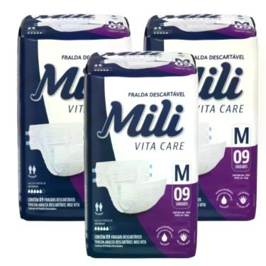 Imagem de Fralda Geriátrica Adulto Mili Vita Tamanho M - 3 Pacotes com 9 Fraldas