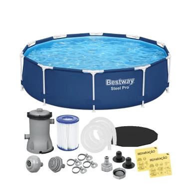 Imagem de Piscina Estrutural 4.678 Litros Steel Pro + Capa + Filtro Bestway Piscina Estrutural 4.678 Litros Steel Pro + Capa + Filtro 127V  Bestway