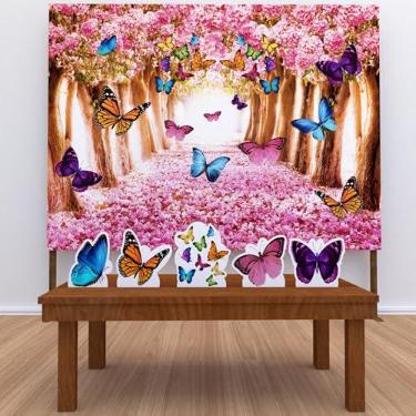 Imagem de Kit Decoração Festa de Aniversário Infantil Painel + Displays Jardim Encantado Borboletas