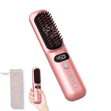 Imagem de AKALULI Escova Alisadora De Cabelo Sem Fio 10000Mah: Pente Elétrico Quente Para Mulheres Negras - Alisamento Portátil Com Íons Negativos Viagem