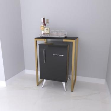 Imagem de Aparador para Frigobar Cervejeira Adega Bar Bancada com Pés de Ferro (Dourado com Preto)