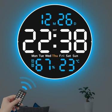 Imagem de JoFomp Relógio de parede digital grande de 25 cm com controle remoto, display LED, despertador digital plug-in, brilho automático, DST, temperatura, umidade, aplicado a sala de aula, quarto, sala de