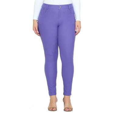 Imagem de ICONOFLASH Jeggings femininos elásticos com bolsos emagrecedores de algodão pull on jeans jeans regular - plus size, Clássico, muito pervinca, M