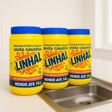 Imagem de Kit com 3x Soda Cáustica 66–69% 1kg Linhal | Limpeza Industrial e Desentupimentos