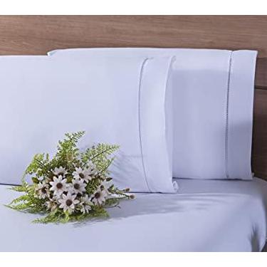 Imagem de 12 Fronhas Avulsas 70x50cm Percal 100% Algodão 300 Fios Ponto Palito Branco