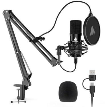 Imagem de Microfone USB, MAONO 192KHZ/24 bits Plug & Play PC PC Podcast condensador cardioide metal kit com chipset de som profissional para gravação, jogos, cantar, YouTube (AU-A04)