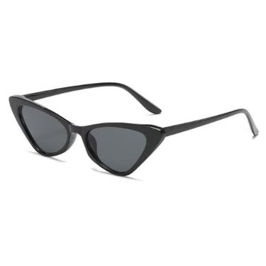 Imagem de Óculos de sol pequeno olho de gato feminino retro triângulo óculos de sol masculino proteção moda luxo uv400, preto