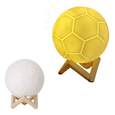 Imagem de Luminária Bola De Futebol Luz Amarela Iluminação Quarto Meninos Unissex Abajur De Mesa Cabeceira Pilha aaa Escrivaninha Estudo