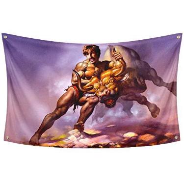 Imagem de Bandeira branca de Goodman Bull by The Horns Dodgeball, faixa de 9 x 1,5 m, pôster divertido, resistente a UV e durável, bandeira de parede de caverna masculina com ilhós de latão para decoração de dormitório de faculdade, ao ar livre, festas, presente