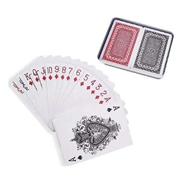 Imagem de Cartas Baralho Plástico Duplo Com Estojo Caixa Em Lata