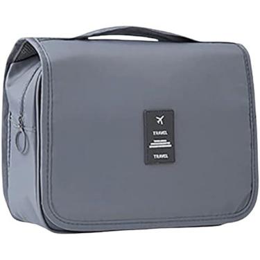 Imagem de Bolsa Necessaire Maquiagem Cosméticos Feminina Viagem Com Divisória e Cabide para Pendurar Organizador de Maquiagem Muito Espaço para Maquiagem Shampoo Perfumes Higiene Pessoal (Cinza)