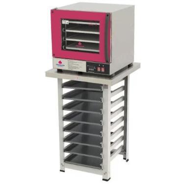 Imagem de Kit - Forno Turbo Elétrico Fast Oven PRP-004 Plus 127V Vermelho + Banc
