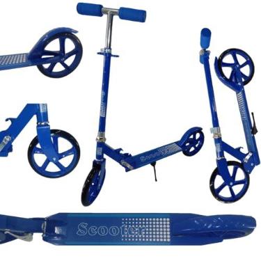 Imagem de Patinete Adulto Juvenil Scooter 2 Rodas Até 100 Kg Criança Adolescente Resistente Portátil Dobravél Azul