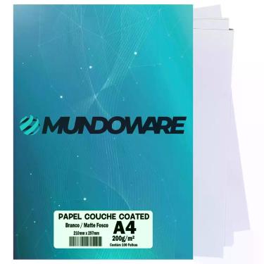 Imagem de Papel Couche Coated Matte A4 200g Mundoware Fotográfico Branco Fosco p