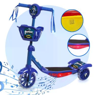 Imagem de Patinete Infantil 3 Rodas Com Cestinha Luz E Som Menino Azul - Toys 2U