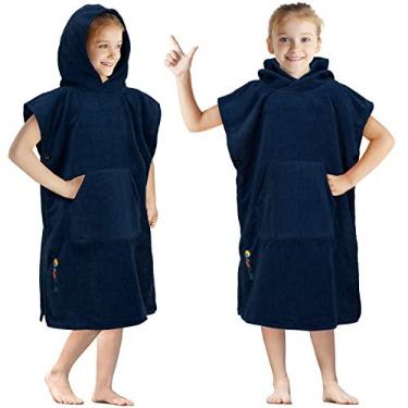 Imagem de SUN CUBE Roupão infantil com poncho de surfe, toalhas de praia infantis para crianças, toalha de natação com capuz de microfibra para meninos e meninas 3-7, Azul marino, tamanho �nico