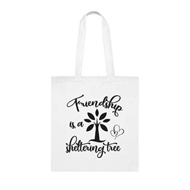 Imagem de Sacola da amizade, presente da amizade, amizade é uma árvore abrigante, bolsa de ombro, bolsas reutilizáveis, cesta de Natal de aniversário, ideia de presente, Branco