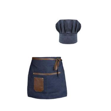 Imagem de Avental de Cintura Meio Corpo e Chapeu de Cozinheiro Jeans - CASA CHA