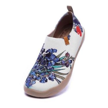 Imagem de UIN Tênis feminino sem cadarço casual de malha pintado com arte confortável macio para caminhada, Íris, 38