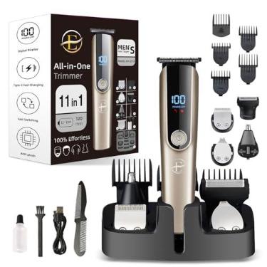 Imagem de E-Hunter Aparador de barba masculino – Kit 5 em 1 barbeador elétrico, aparador de pelos do nariz com visor LED, kit de cuidados faciais corporais de bigode sem fio, barbeador de barba recarregável