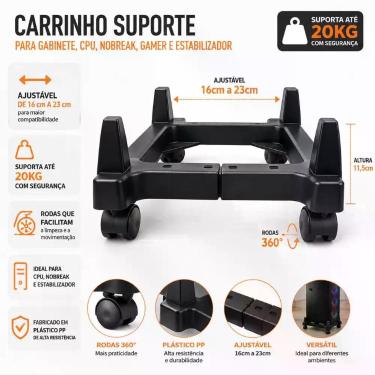 Imagem de Carrinho Suporte Cpu Computador No-Break com Rodinhas Preto - Force Li