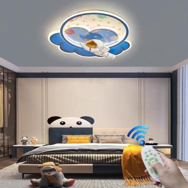 Imagem de Luminária de teto rosa com controle remoto, LED moderno e dimerizável, para quarto infantil, com decoração criativa de unicórnio e nuvem, ideal para cozinha, quarto de menina (Foguete).