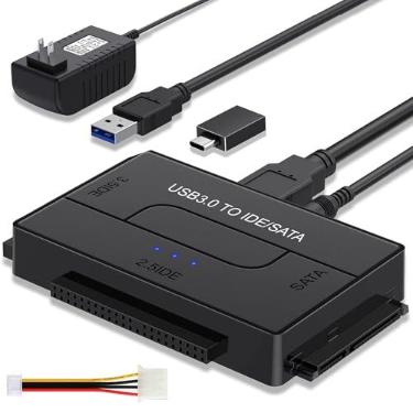 Imagem de Adaptador SATA IDE para USB 3.0 para disco rígido 2.5/3.5 HDD/SSD, leitor de disco rígido, cabo de convetor de ultra recuperação, transferência de dados universal SATA para adaptador USB com fonte de