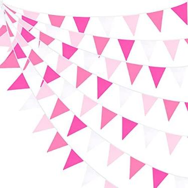 Imagem de 10 m/32 pés rosa bandeira triângulo tecido tecido bandeira de algodão kit de guirlanda para festa de aniversário de casamento, festa de aniversário, casa, berçário, jardim, decoração festivais de pendurar (36 peças)