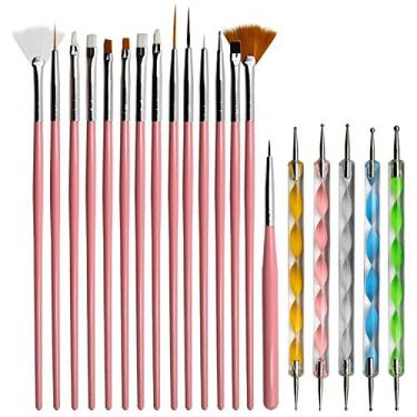 Imagem de Kit 15 Pincéis de Decoração Pontilhismo para Unhas Gel Alongamento Acrílico + 5 Boleadores, Manicure Pedicure, Ponta Dupla
