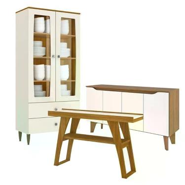Imagem de Cristaleira Liz Com Buffet Quartzo E Aparador Menphis Off White Nature – Henn