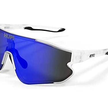 Imagem de Óculos de Sol Ciclismo Masculino HUPI Bornio Cristal/Preto Lente Azul Espelhado, Cor: Cristal/preto