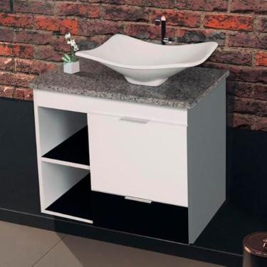 Imagem de Gabinete Toucador Para Banheiro Ocre Tampo Em Granito 64cm Branco/Preto