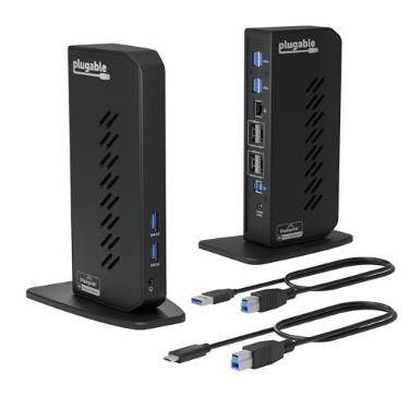 Imagem de Plugable Estação de ancoragem Dual DisplayPort e HDMI – Base de laptop USB 3.0 e USB-C para monitores duplos, DisplayLink, Mac (driver necessário), ChromeOS e Windows, Gigabit Ethernet e áudio (UD