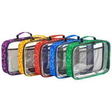 Imagem de 5 bolsas de armazenamento de brinquedos para crianças, bolsa organizadora de viagem para tijolos de brinquedo, quebra-cabeças, blocos de construção, design de impressão colorida à prova d'água com